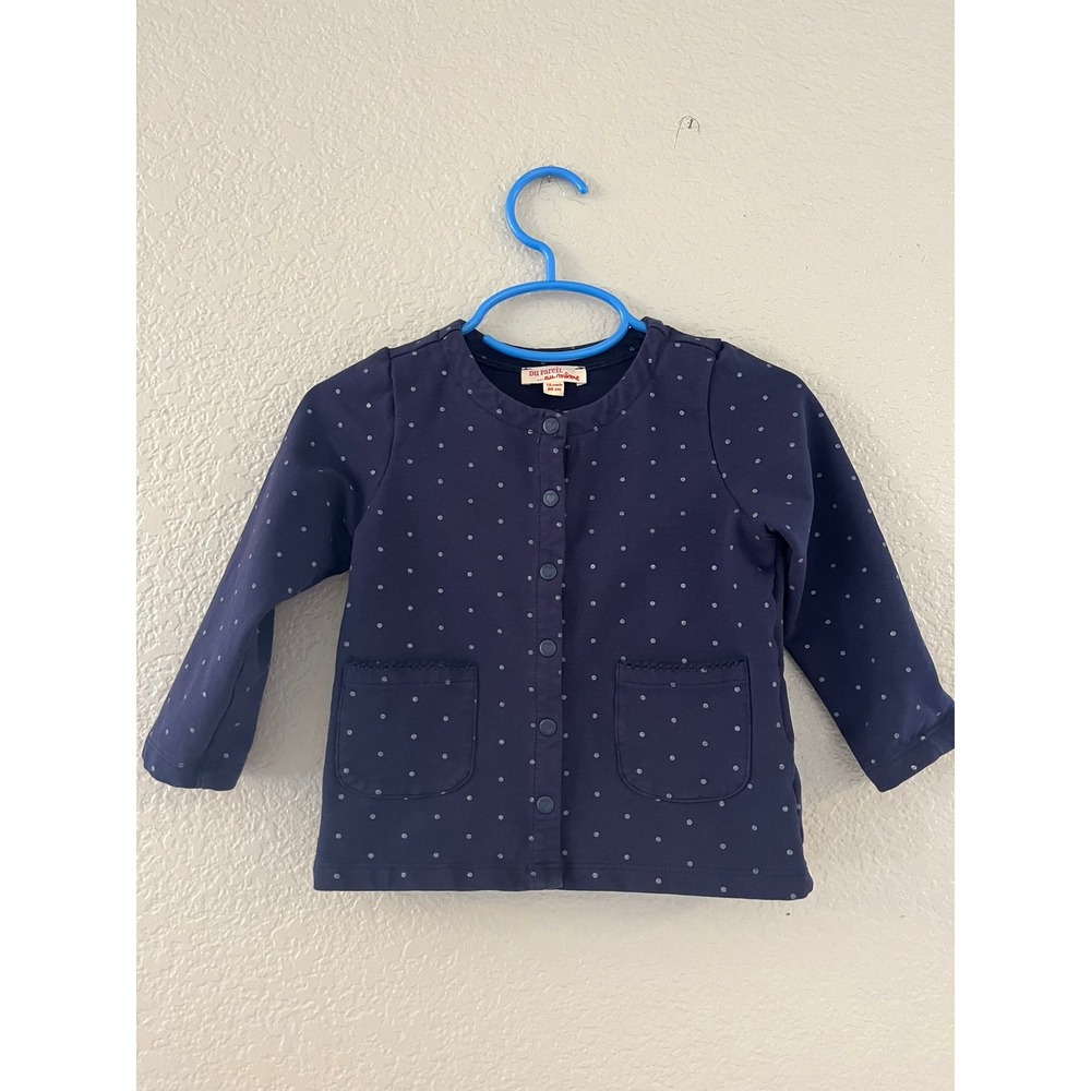 Du‎ Pareil au Meme Girls Navy Blue Polka Dot Cardigan Heart Buttons 18M 80cm
